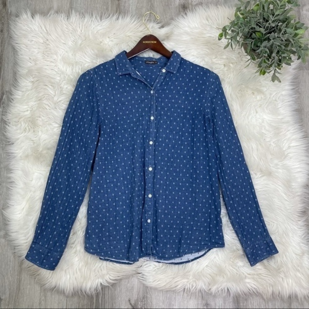 J. McLaughlin Chambray‎ Button Up Printed Shirt